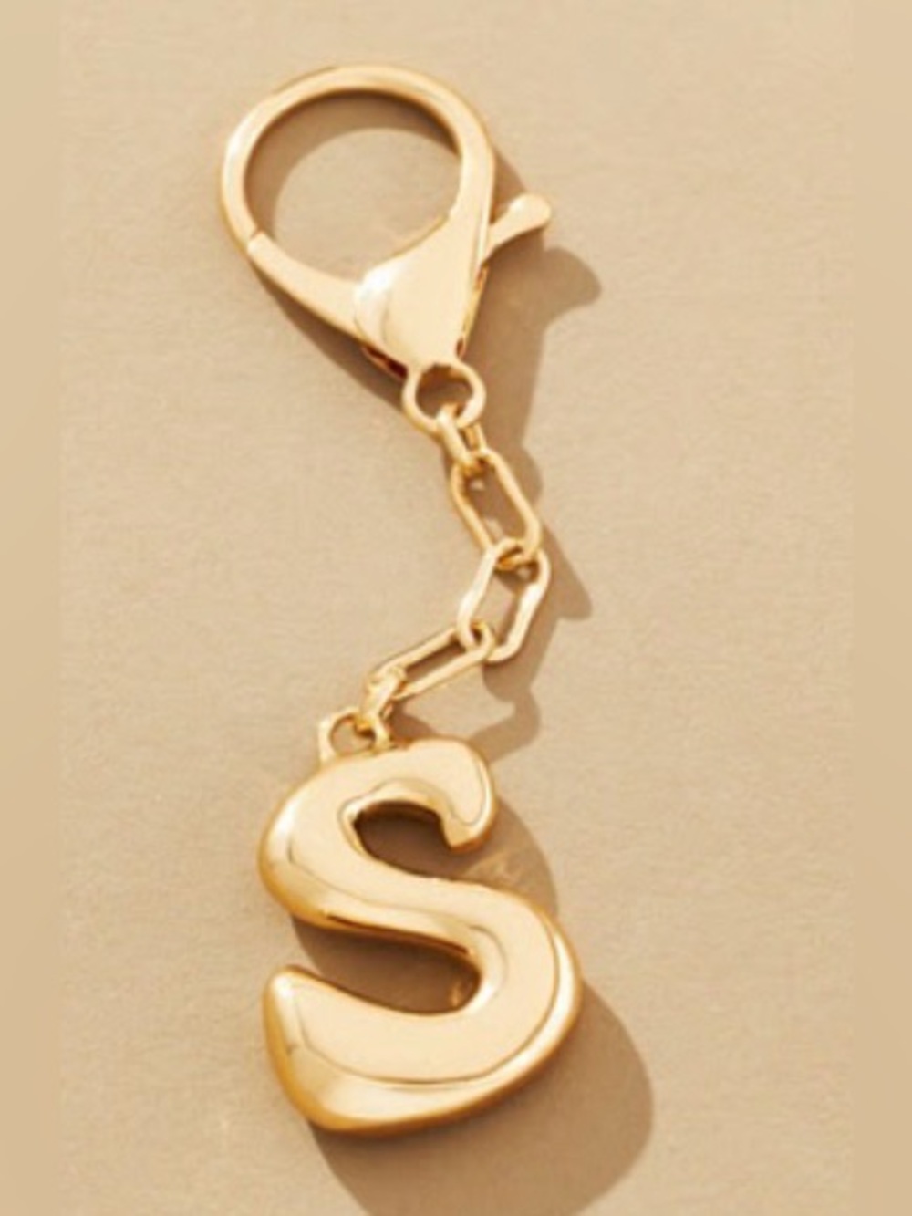 Anthropologie Gold Bubble Letter S Keychain Charm Monogram Initial Luxe NEW NWT